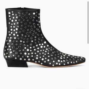 STAUD Black and Silver Studded Wally Ankle Boots